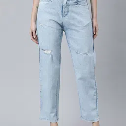 ZHEIA Women Relaxed Fit High-Rise Low Distress Heavy Fade Stretchable Jeans-picture-31