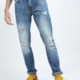 HIGHLANDER Men Blue Slim Fit Highly Distressed Heavy Fade Stretchable Jeans-picture-35