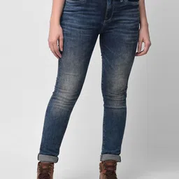 Woodland Women Blue Slim Fit Mildly Distressed Heavy Fade Stretchable Jeans-image-88