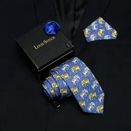 LOUIS STITCH Men Blue Printed Italian Silk Accessory Gift Set-picture-16