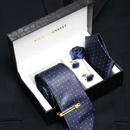 MUTAQINOTI Men Checked & Micro Print Silk Blend Necktie Accessory Gift Set-image-83