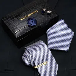 MUTAQINOTI Men Striped & Printed Silk Blend Necktie Accessory Gift Set-image-90