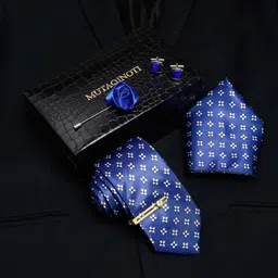 MUTAQINOTI Men Floral Blue Silk Blend Necktie Accessory Gift Set-picture-20