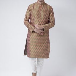 DEYANN Men Floral Printed Dupion Silk Kurta with Churidar-picture-20