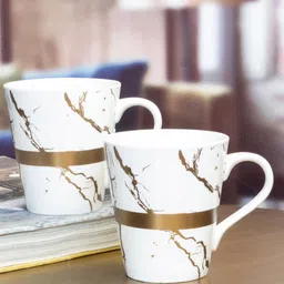 White Gold Set Of 2 White & Gold-Toned Printed Porcelain Glossy Mugs-picture-37