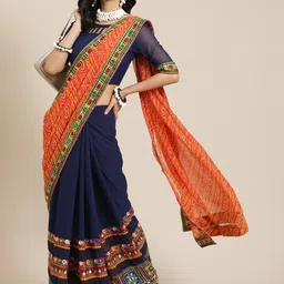 SERONA FABRICS Embroidered Half and Half Bandhani Pure Georgette Saree-picture-23