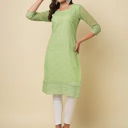 VAIRAGEE Ethnic Motifs Embroidered Chikankari Straight Georgette Kurta-picture-28