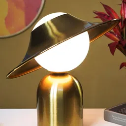 THE ARTMENT Gold Toned & White Aluminium Spherical Table Lamp With Bulb-picture-32