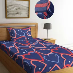 Arrabi Blue Graphic 300 TC Single Bedsheet with 1 Pillow Covers-image-4