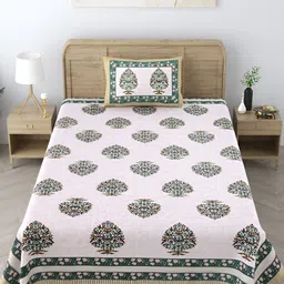 EasyGoods Fluorescent Green Floral 250 TC Single Cotton Bedsheet with 1 Pillow Cover-picture-17