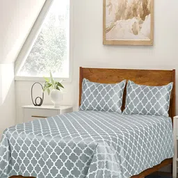 Saral Home Grey & White Ethnic Motifs Cotton 210 TC Queen Bedsheet with 2 Pillow Covers-image-66