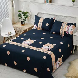 JC HOME Blue & PeachCartoon Characters 130 TC King Bedsheet &2 Pillow Covers-picture-4