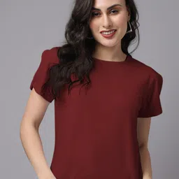 Friskers Maroon Solid Pure Cotton Top-image-32