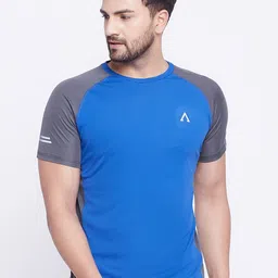 AUSTIEX Men Blue & Grey Colourblocked Raglan Sleeves Slim Fit Running T-shirt-picture-40