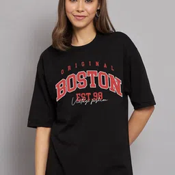 JUNEBERRY Typography Printed Pure Cotton Oversized T-shirt-image-12
