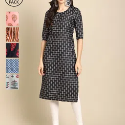 7Threads Women Multicoloured Floral Printed Flared Sleeves Gotta Patti Block Print Crepe Kurta-image-62