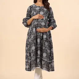Ikk Kudi by Seerat Ethnic Motifs Printed Puff Sleeves Anarkali Maternity Cotton Kurta-picture-24