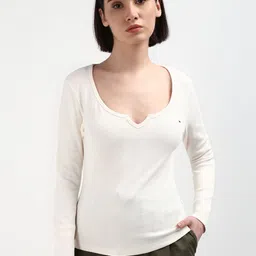Tommy Hilfiger Women Scoop Neck Solid Slim Fit T-shirt-picture-11