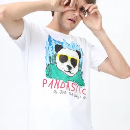 HIGHLANDER Men Olive Green Typography Printed Round Neck Applique Slim Fit T-shirt image 1