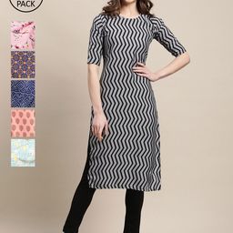 7threads 1 Stop Fashion Women Grey Blue Green Floral Printed Thread Work Block Print Crepe Kurta-picture-27