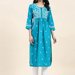 HOUSE OF KARI Ethnic Motifs Embroidered Thread Work Pure Cotton Kurta-picture-10