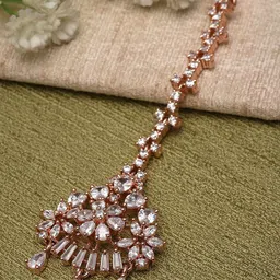 KARATCART Rose Gold-Plated American Diamond-Studded Maang Tika-image-66
