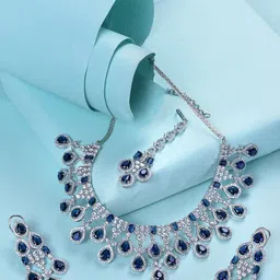 Saraf RS Jewellery Silver-Plated Blue AD Studded Statement Jewellery Set image 4