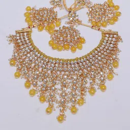 Swarajshop Gold-Plated Yellow Kundan Studded Handcrafted Jewellery Set image 1