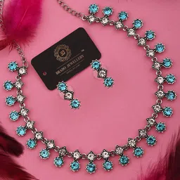 Brado Jewellery Silver-Plated Stone-Studded Necklace & Earrings Set-picture-32