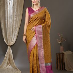 Saree mall Checked Woven Design Zari Taant Sarees-picture-45