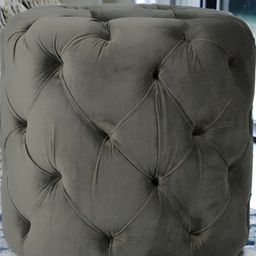 Ikiriya Grey Quilted Dallas Wooden Cylindrical Pouffe Ottoman-picture-11