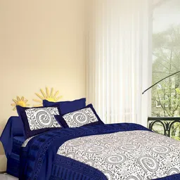 MILAAV Blue Ethnic Motifs 144 TC Bedsheet with 2 Pillow Covers-picture-31