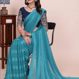 K 5 Fashion Woven Design Embroidered Poly Georgette Saree image 5