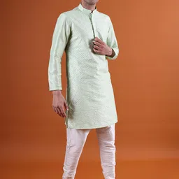 NAMASKAR Geometric Self Design Mandarin Collar Pure Cotton Kurta With Churidar-picture-12