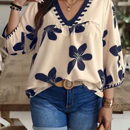 ANUTTARA FASHIONS Women V-Neck Floral Print Top image 4