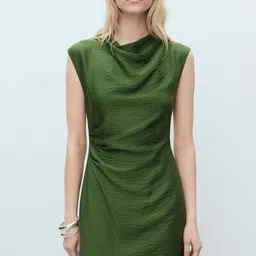 MANGO Textured Cowl Neck Draped Mini Dress-picture-23