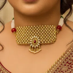 Nui Artificial Stones Studded & Beaded Anti-Tarnish Necklace With Earrings image 1