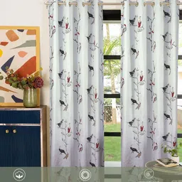 Cortina Cream-Coloured & Black Set of 2 Floral Door Curtain image 3