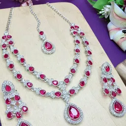 VATSALYA creation Alloy Gold- plated Ruby Red Jewellery Set-picture-15