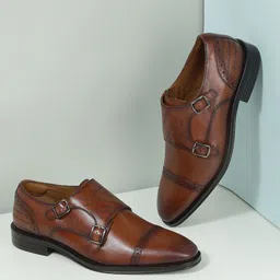 Mochi Men Textured Leather Formal Monk Shoes-image-96