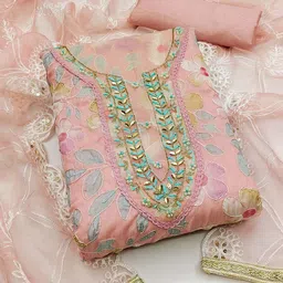 KIMISHA Floral Embroidered Beads and Stones Organza Unstitched Dress Material-picture-34