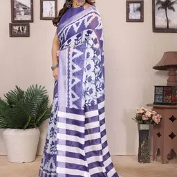 Frankoliyan Ethnic Motifs Zari Pure Linen Handloom Block Print Saree image 2