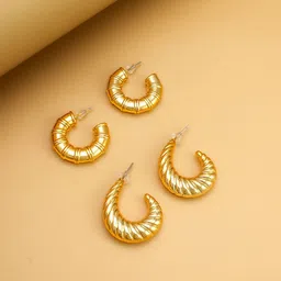 aadita Set Of 2 Gold-Plated Crescent Shaped Half Hoop Earrings-picture-13