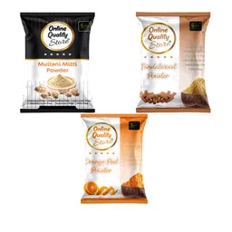 Online Quality Store Set Of 3 Chandan Orange Peel & Multani Mitti Mask Powder - 100g Each image 1