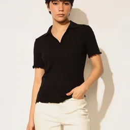 ONLY Women Polo Collar Raw Edge T-shirt-image-17