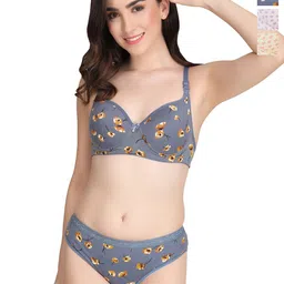 Liigne Women Pack Of 3 Everyday Printed Lightly Padded Bra Pure Cotton Lingerie Set-image-70