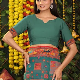 HERE&NOW Ethnic Motifs Linen Blend Saree image 3