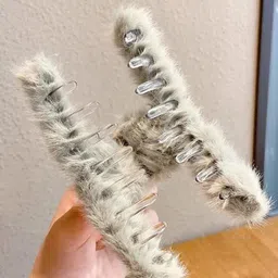 SH FSN Set of 12 Women Plush Fur T Shape Hair Claw Clip image 4