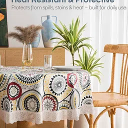 Kuber Industries White Ethnic Motifs Anti-Slip Round 4-Seater Table Cover image 4