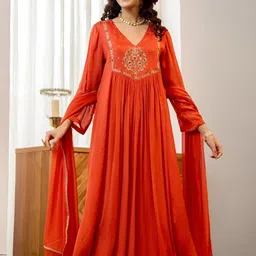 PREMNAD Women Ethnic Motifs Embroidered Kurta with Trousers & Dupatta image 2